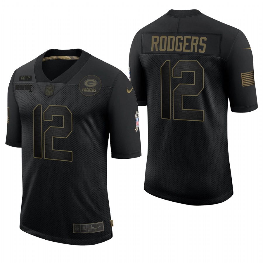 Men Green Bay Packers #12 Aaron Rodgers Black 2020 Salute To Service Limited Jersey->youth nfl jersey->Youth Jersey
